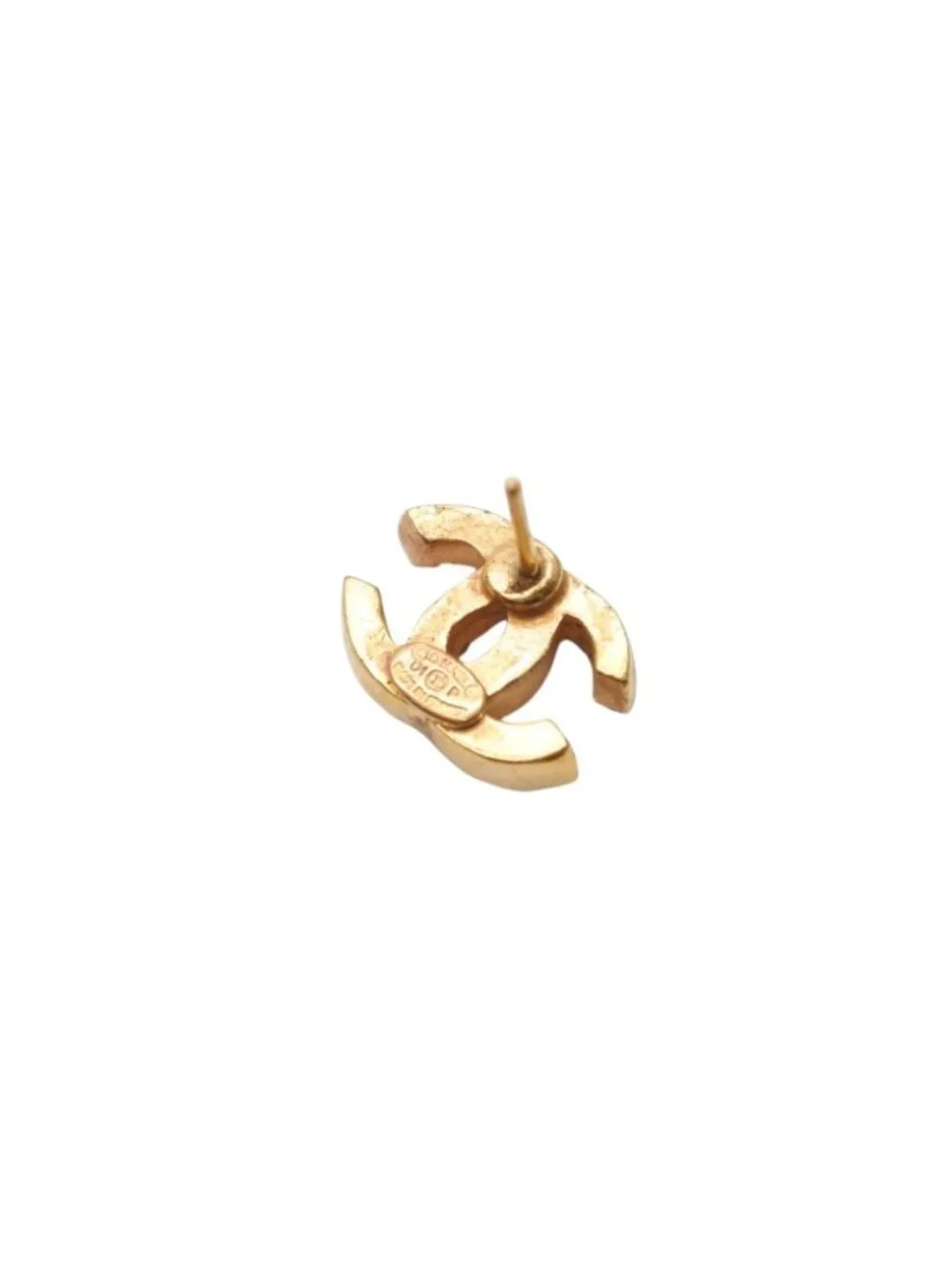 Chanel CC Logo Earrings 01 Rhinestone Metal Gold Clear
